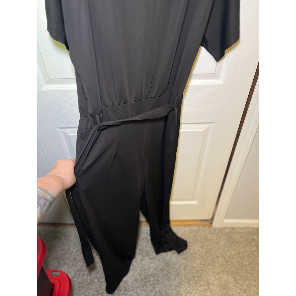 Womens Black Wide Leg Jumpsuit Tie Waist Short Sleeve Minimalist Chic 2XL